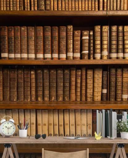 Brown Antique Books on Bookshelf Wallpaper Mural