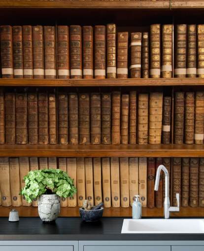Papier Peint Fresque Livres anciens sur étagère Marron