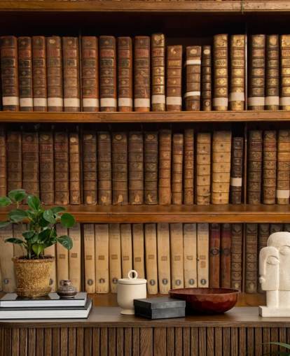 Brown Antique Books on Bookshelf Wallpaper Mural