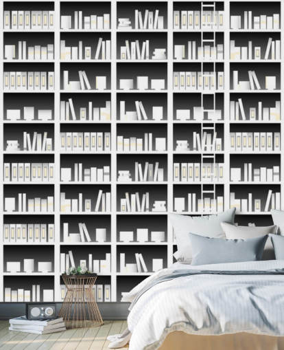 zwart-wit boekenplank behang zwart-wit boekenplank behang