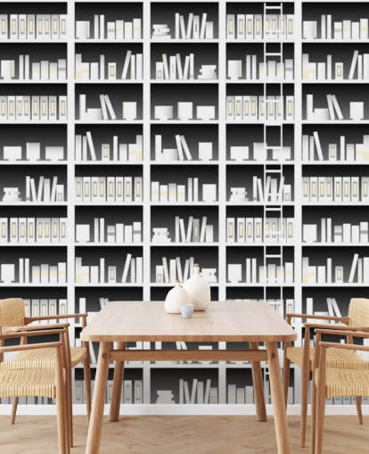 zwart-wit boekenplank behang zwart-wit boekenplank behang