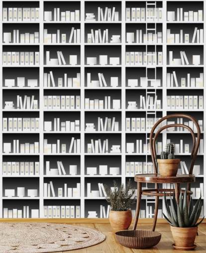 zwart-wit boekenplank behang zwart-wit boekenplank behang