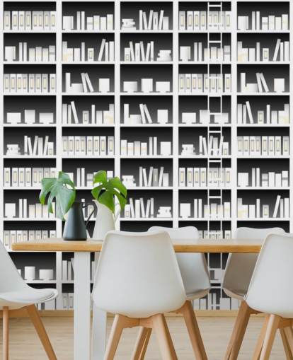 zwart-wit boekenplank behang zwart-wit boekenplank behang