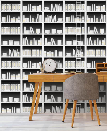 Black and White Bookshelf Wallpaper