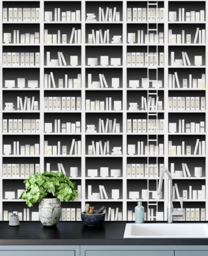 Papier peint étagère noir et blanc