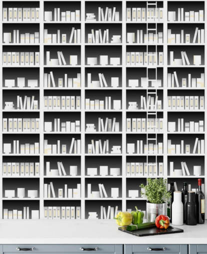 zwart-wit boekenplank behang zwart-wit boekenplank behang