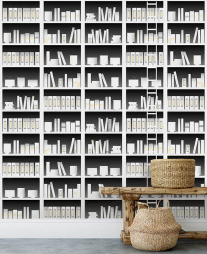 Papier peint étagère noir et blanc