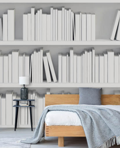 White Bookshelves Wallpaper Mural