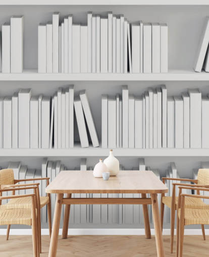 Witte boekenplanken behang muurschildering Witte boekenplanken behang muurschildering