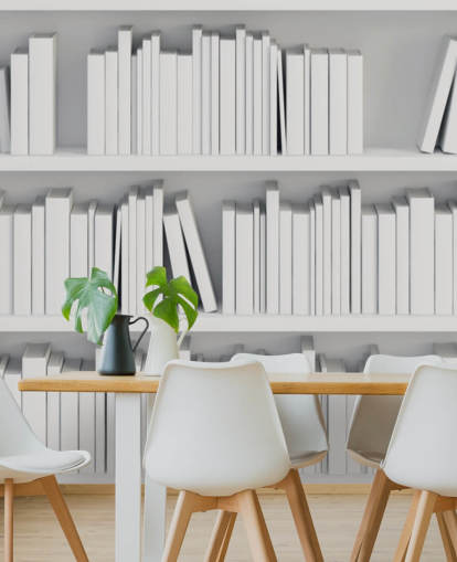 White Bookshelves Wallpaper Mural