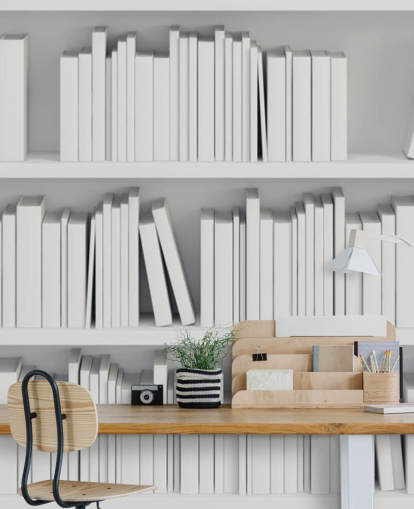 White Bookshelves Wallpaper Mural White Bookshelves Wallpaper Mural