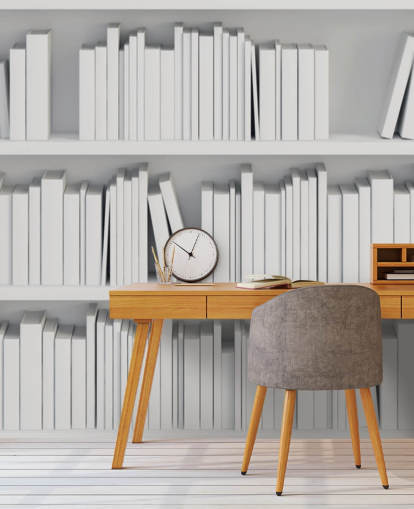 Weiße Bücherregale Fototapete