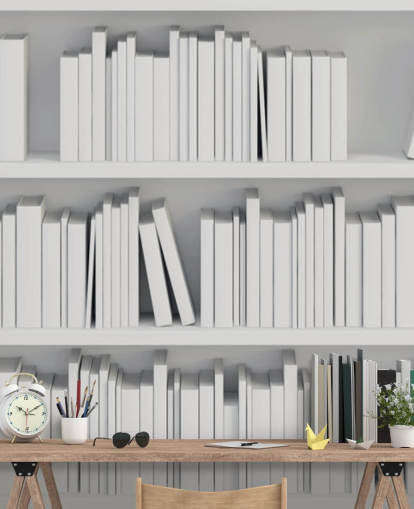 White Bookshelves Wallpaper Mural