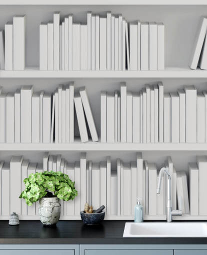 White Bookshelves Wallpaper Mural