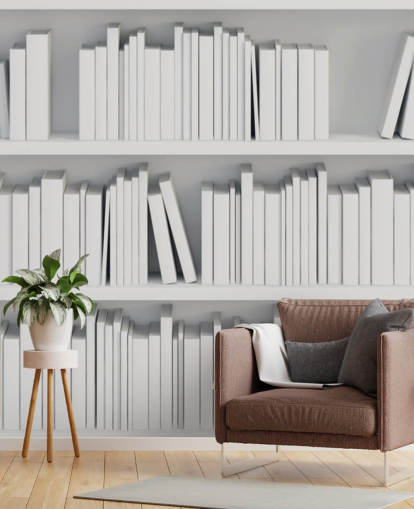 Weiße Bücherregale Fototapete