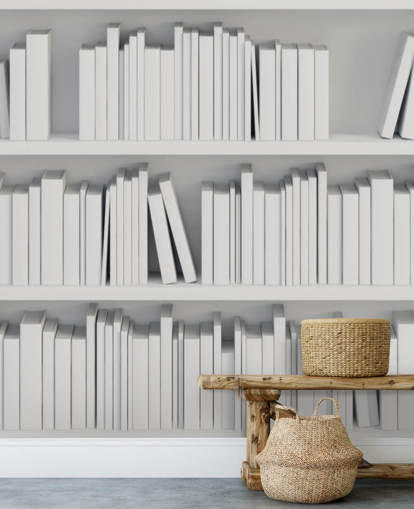 White Bookshelves Wallpaper Mural