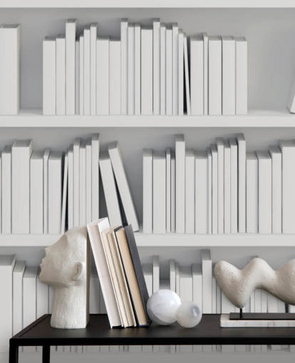 White Bookshelves Wallpaper Mural