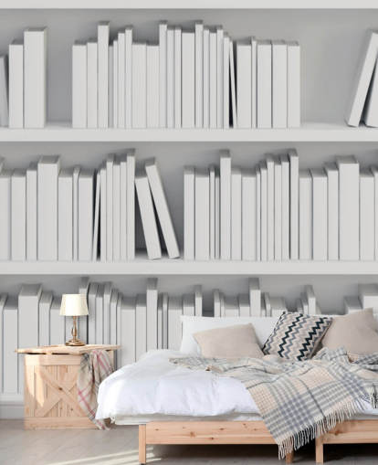 White Bookshelves Wallpaper Mural