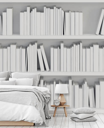 White Bookshelves Wallpaper Mural