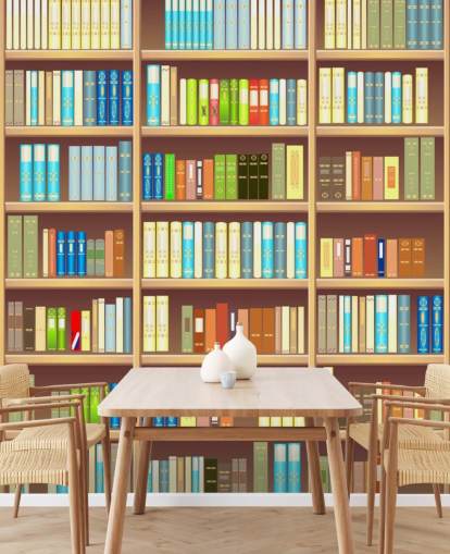 Cartoon boekenplank behang