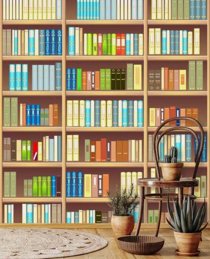 Cartoon Book Shelf Wallpaper