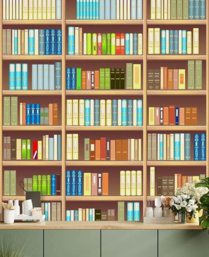 Cartoon Book Shelf Wallpaper