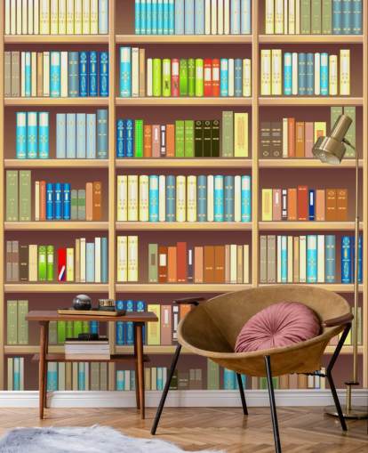 Cartoon boekenplank behang