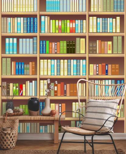 Cartoon Book Shelf Wallpaper