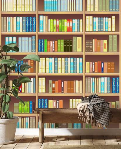 Cartoon Book Shelf Wallpaper