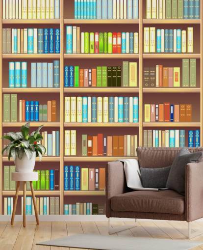 Cartoon Book Shelf Wallpaper