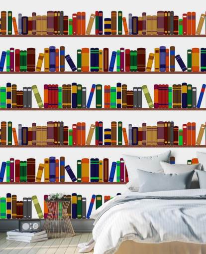 Buntes Bücherregal Wandgemälde Buntes Bücherregal Wandgemälde