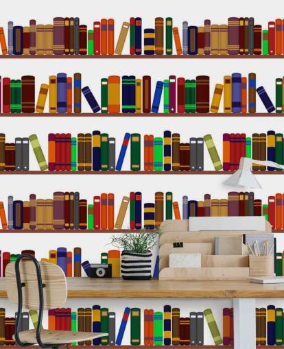 Papier Peint Fresque Bibliothèque Colorée