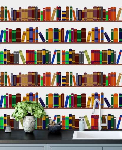 Buntes Bücherregal Wandgemälde Buntes Bücherregal Wandgemälde