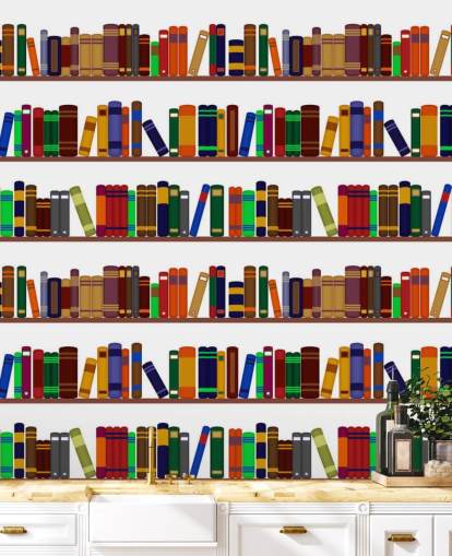 Papier Peint Fresque Bibliothèque Colorée
