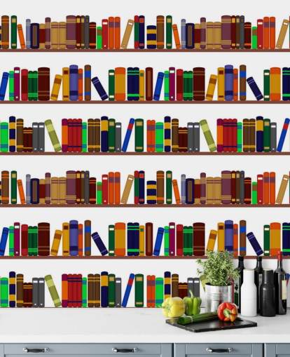 Buntes Bücherregal Wandgemälde