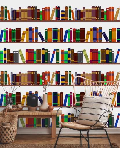 Buntes Bücherregal Wandgemälde