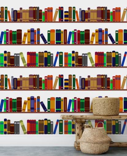 Buntes Bücherregal Wandgemälde