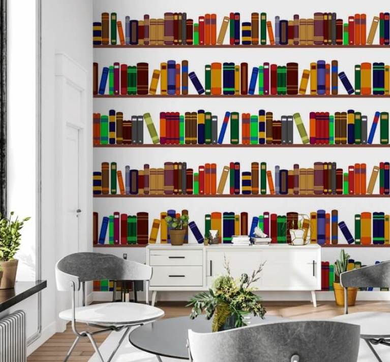 Bookshelf Bookcase Custom Wallpaper Mural