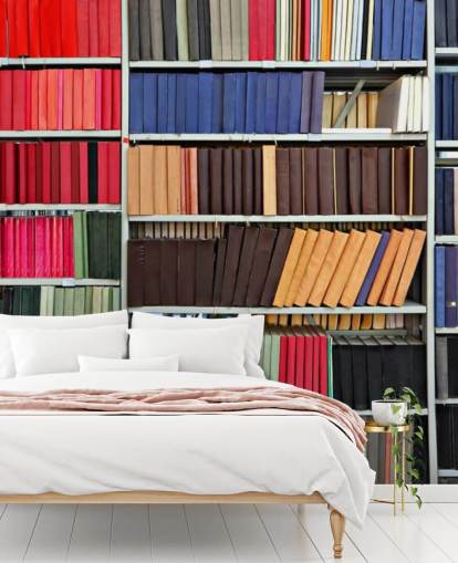 Kleurrijke boeken op planken behang muurschildering