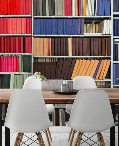Kleurrijke boeken op planken behang muurschildering Kleurrijke boeken op planken behang muurschildering