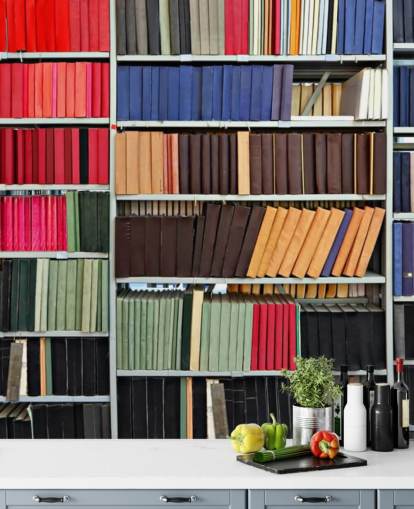 Colourful Books on Shelves Wallpaper Mural
