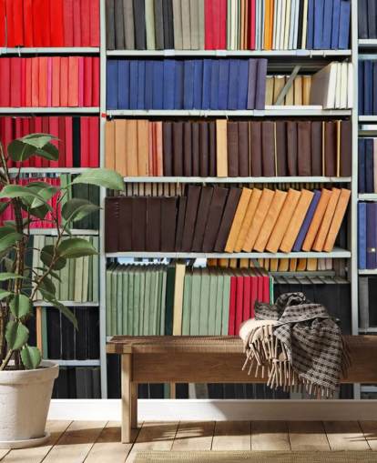 Carta da parati murale con libri colorati sugli scaffali