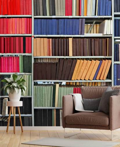 Tapeten-Wandbild „Bücher in Regalen“ Tapeten-Wandbild „Bücher in Regalen“