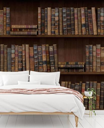 Antieke boeken op planken behang muurschildering