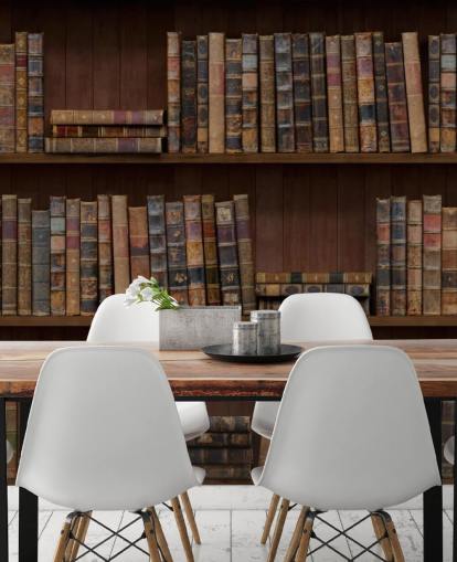 Papel de parede de livros antigos em prateleiras Papel de parede de livros antigos em prateleiras