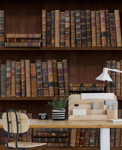 Papel de parede de livros antigos em prateleiras