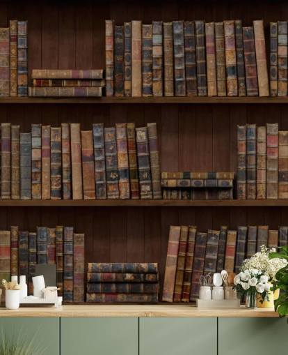 Papel de parede de livros antigos em prateleiras Papel de parede de livros antigos em prateleiras