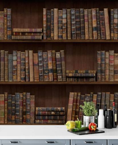 Tapeten-Wandbild „Antike Bücher in Regalen“