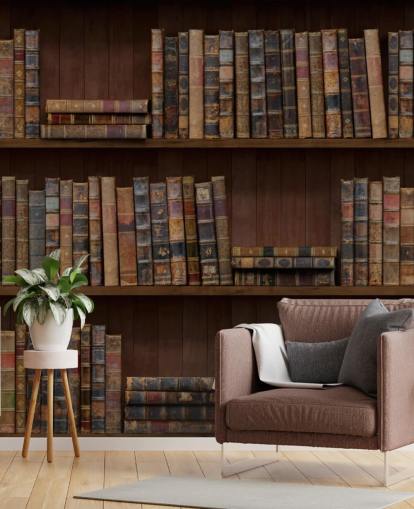 Antieke boeken op planken behang muurschildering