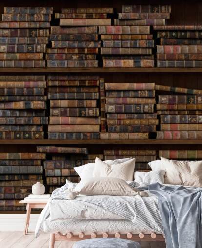 Decorazione murale con libri polverosi sugli scaffali Decorazione murale con libri polverosi sugli scaffali